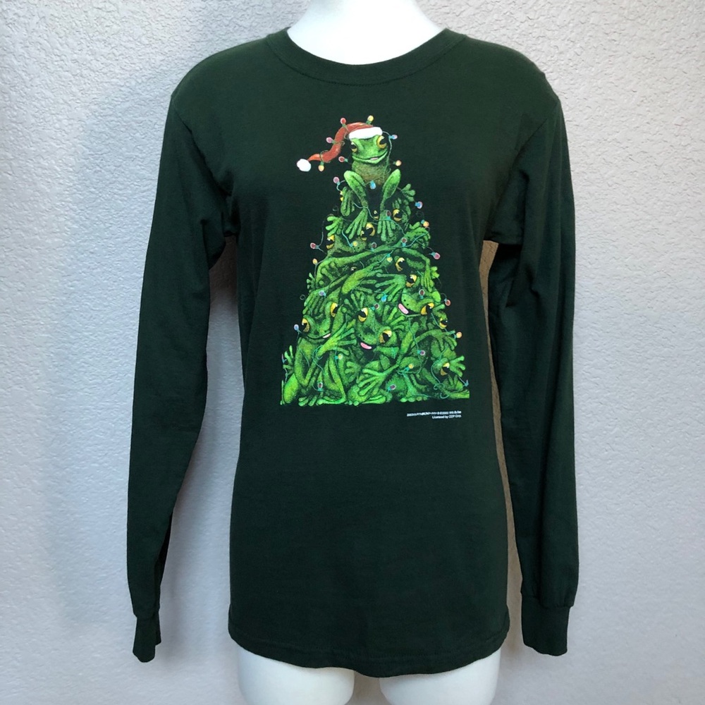 NEW Green Christmas 🎄TREE Frog 🐸 Long Sleeve Tee